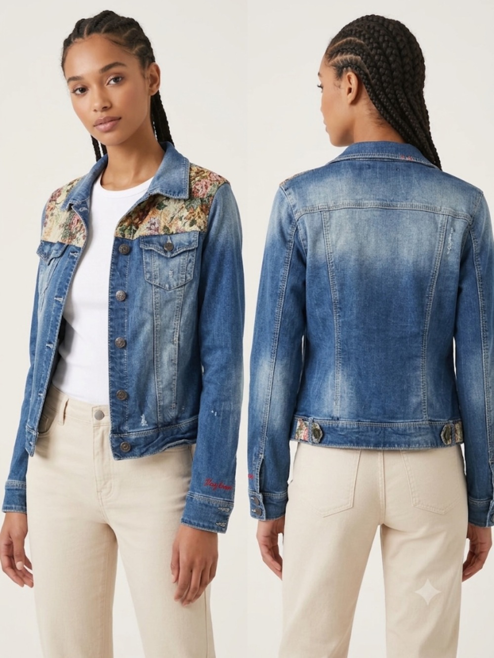 3. Forever 21 Boho Floral Tapestry
Yoke Denim Jacket size M